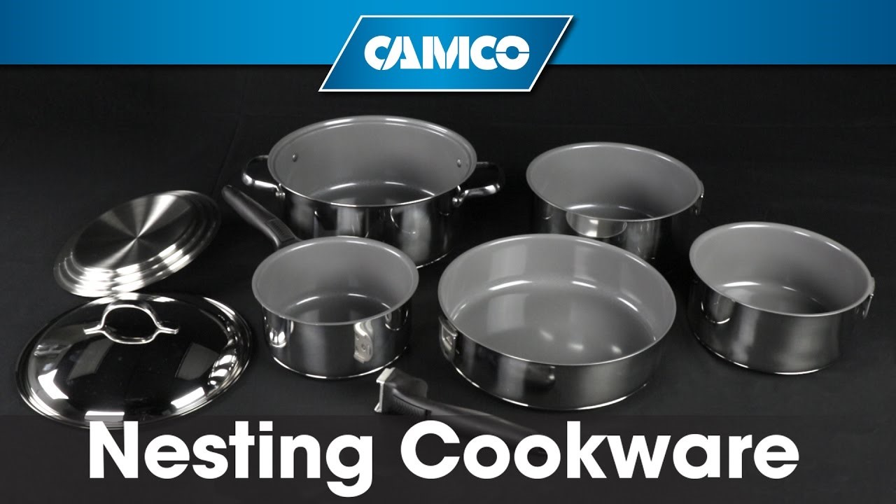 Camco Stainless Steel Nesting Cookware Set- Non Stick Pans and